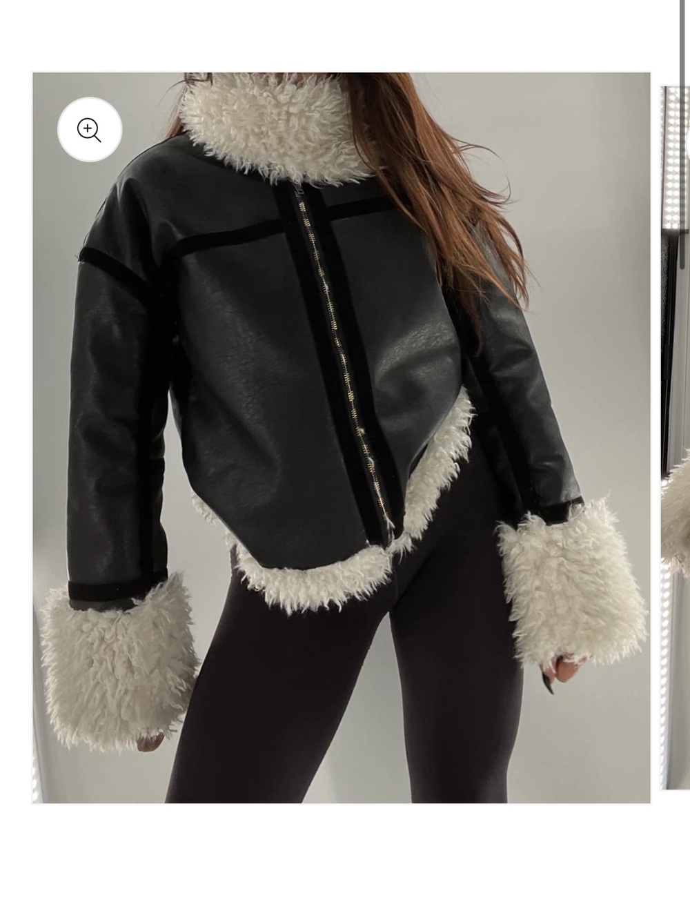 Lioness phoenix jacket Black Faux Leather Shearling Jacket with Cream Fur Trim